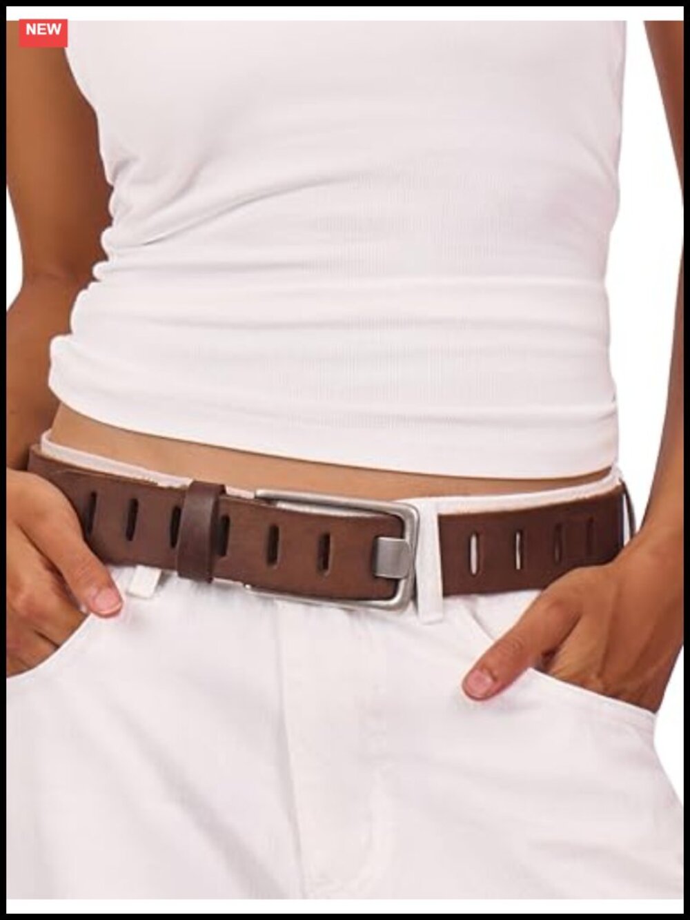 Genuine Cowhide Leather Western Belt for Women Wide 1.57 Inch Rectangle Buckle